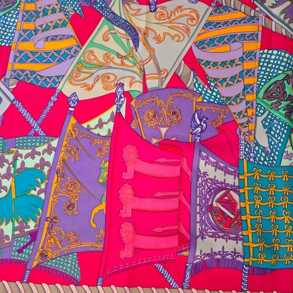HERMES PARIS Carre 90 Etendards et Bonnieres Scarf 1984 Created By Annie Faivre - Picture 8 of 12